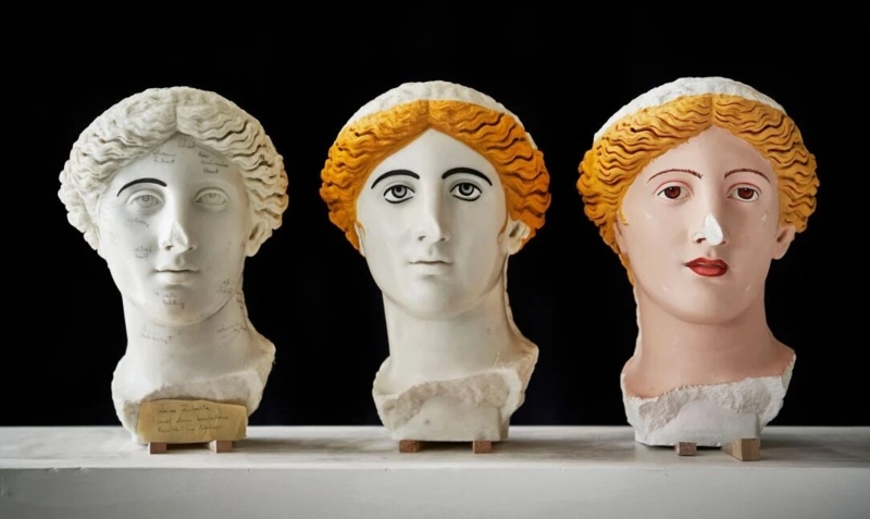 Polychrome Classical Sculpture Bust with Vibrant Colors & Gold Diadem