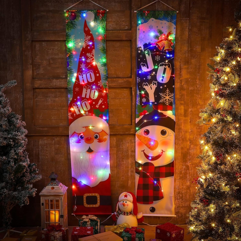Porch Banner Santa And Snowman Graphics Vertical Flanking Holiday Decor