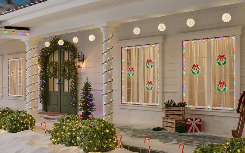 Porch Decor Oversized Joy Letters Symmetrical Topiaries Lush Greenery