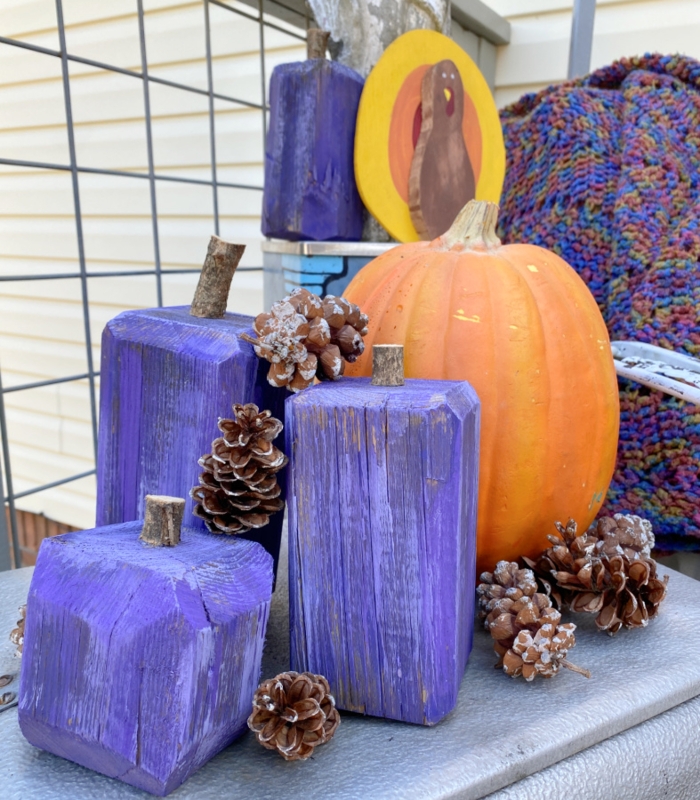 Porch Decor Purple Pumpkins Galvanized Planter Modern Farmhouse