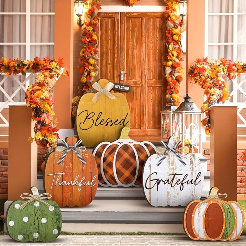 Porch Signs Set of Six Vertical Wood Planks Rustic Fall Porch Decor