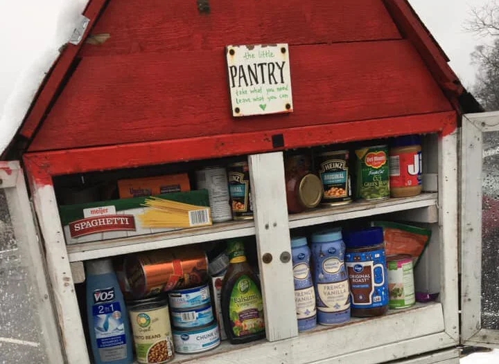 Post Mounted Pantry Cabinet White Wood Gabled Roof Glass Doors