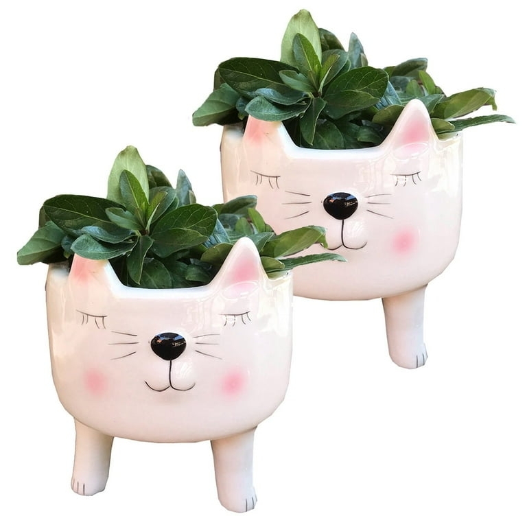Pot Planter, Cat Silhouette, Glossy White Ceramic, Minimalist Novelty