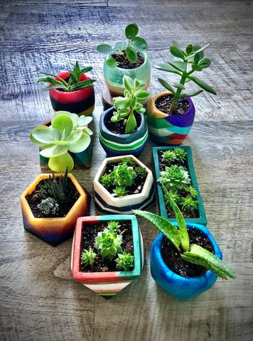 Pot Planter, Layered Resin Design with Glitter Infusion