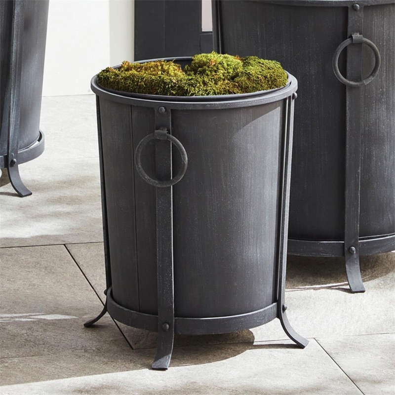 Pot Planter Pitted Texture Black Iron Bowl Silhouette Minimalist