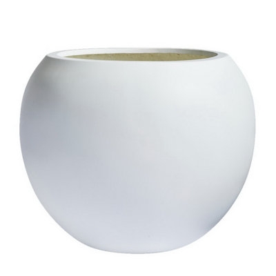 Pot Planter Stone Like Texture Matte White Rounded Minimalist Outdoor