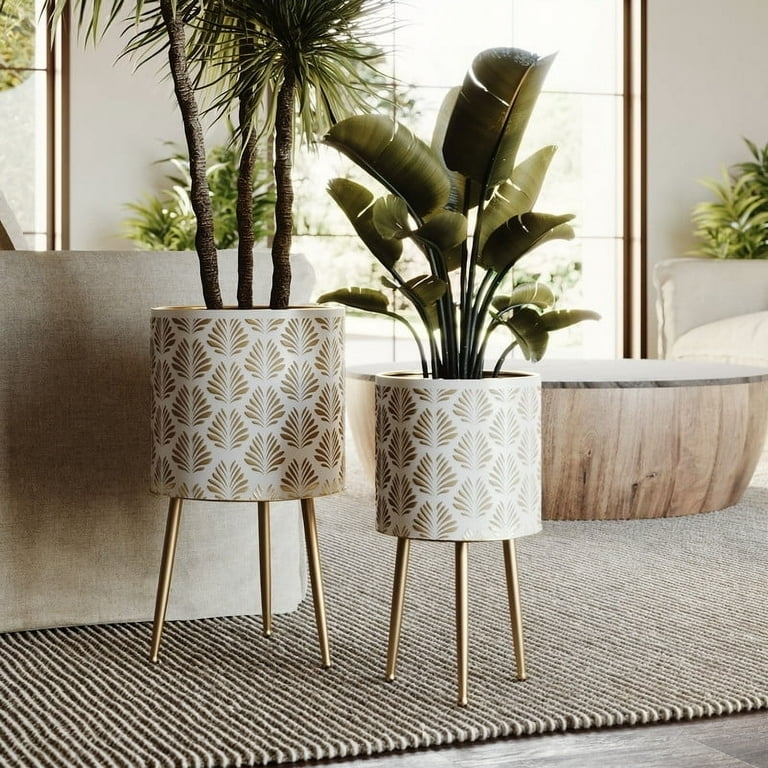 Potted Planter Set on Gold Tripod Base, Modern Boho Metal Planter Set