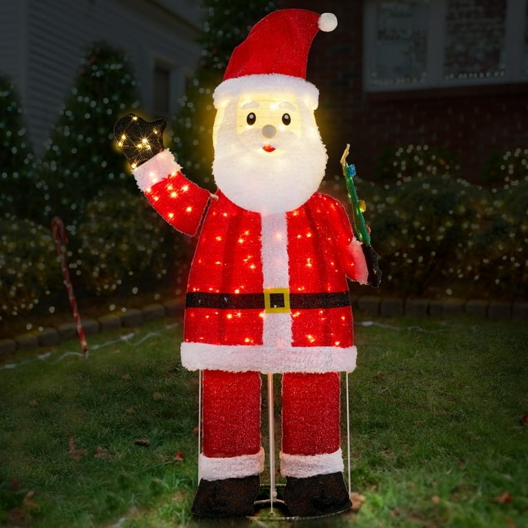 Pre-Lit Outdoor Santa Decoration, 6-Foot, Waving Gesture, Warm LED