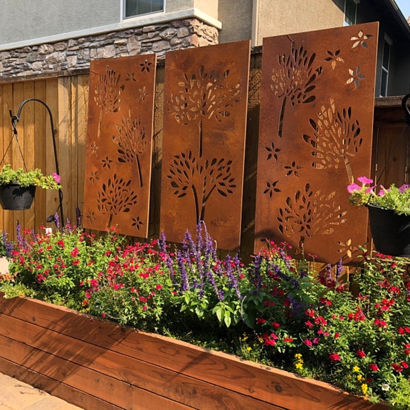 Privacy Screen Birch Tree Cutout Rust Patina Weathered Rustic Outdoor