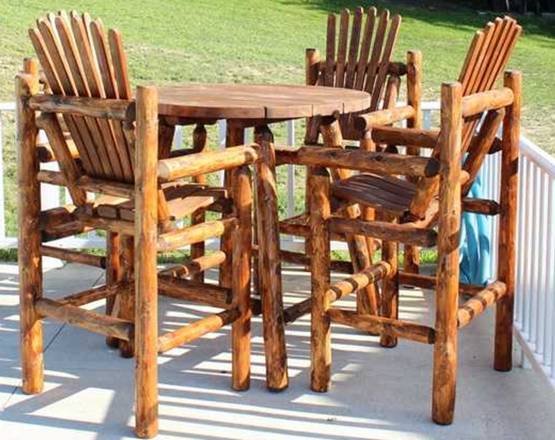 Pub Table Set Rustic Log Construction with Captain Chairs