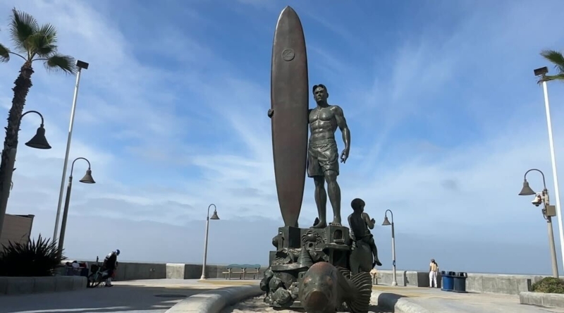 Public Art Installation Surfboard Fin Shape Rainbow Palette Beachfront
