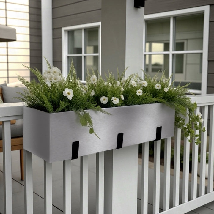 Railing Planter Aluminum Rectangular Box Bracket Mount Coastal Style