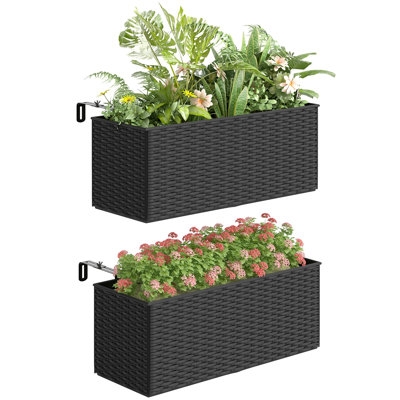 Railing Planter Box Set, Woven Rattan Texture for Balcony
