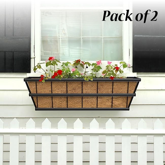 Railing Planter Set Louvered Design Matte Black Modern Farmhouse