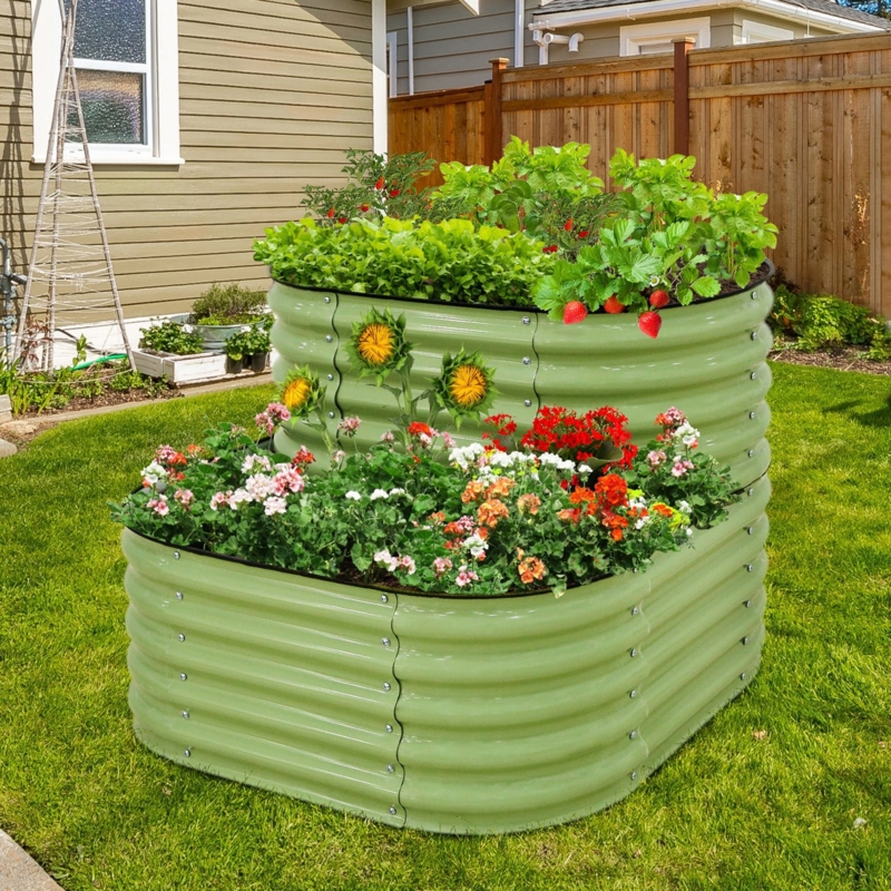 Raised Garden Bed, 2-Tier Charcoal Corrugated Metal Planter Box