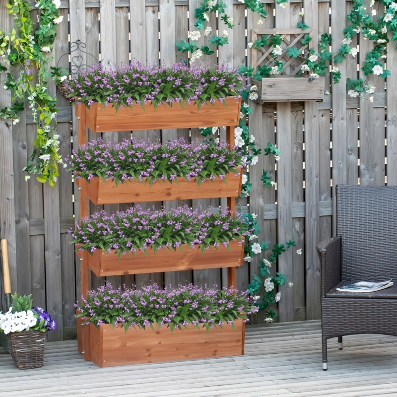Raised Garden Bed, 4-Tier Adjustable Angle Wooden Planter Stand