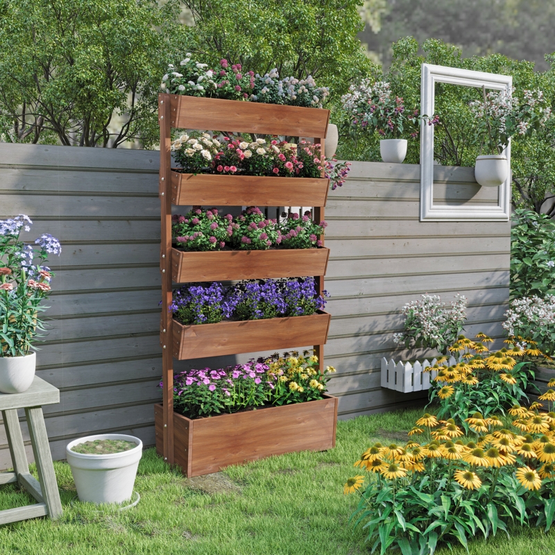 Raised Garden Bed, 5-Tier Natural Wood Vertical Stepped Design