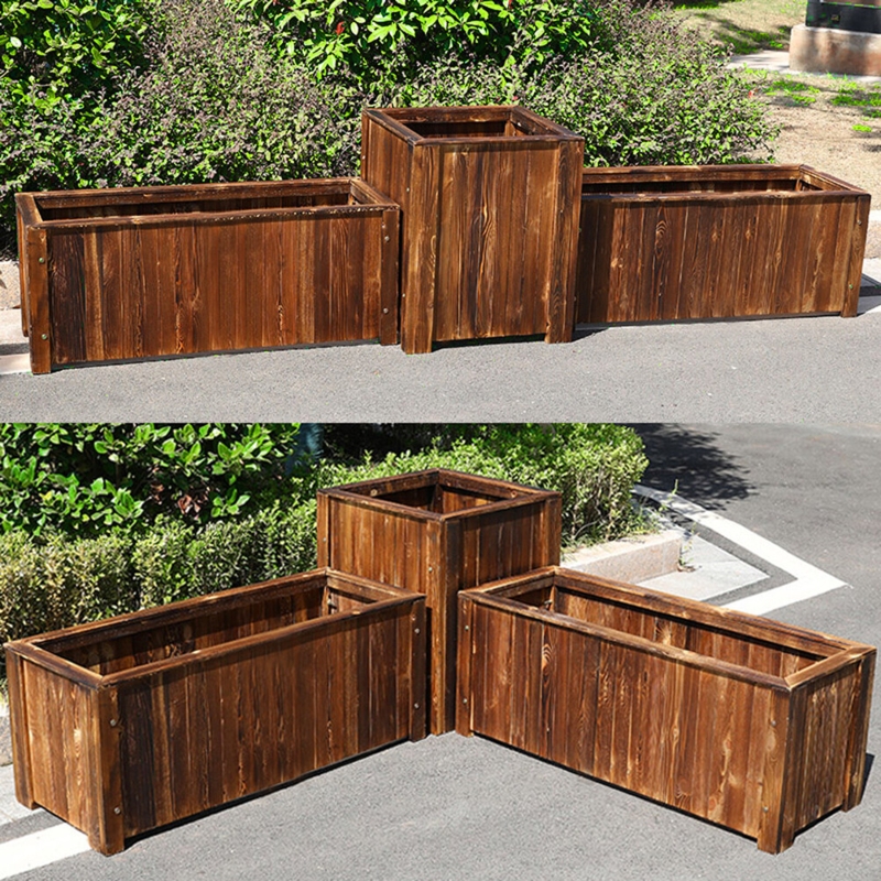 Raised Garden Bed Corner Legs Slatted Sides Light Brown Wood Patio