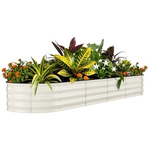 Raised Garden Bed, Long Beige Corrugated Metal with Black Edge Trim