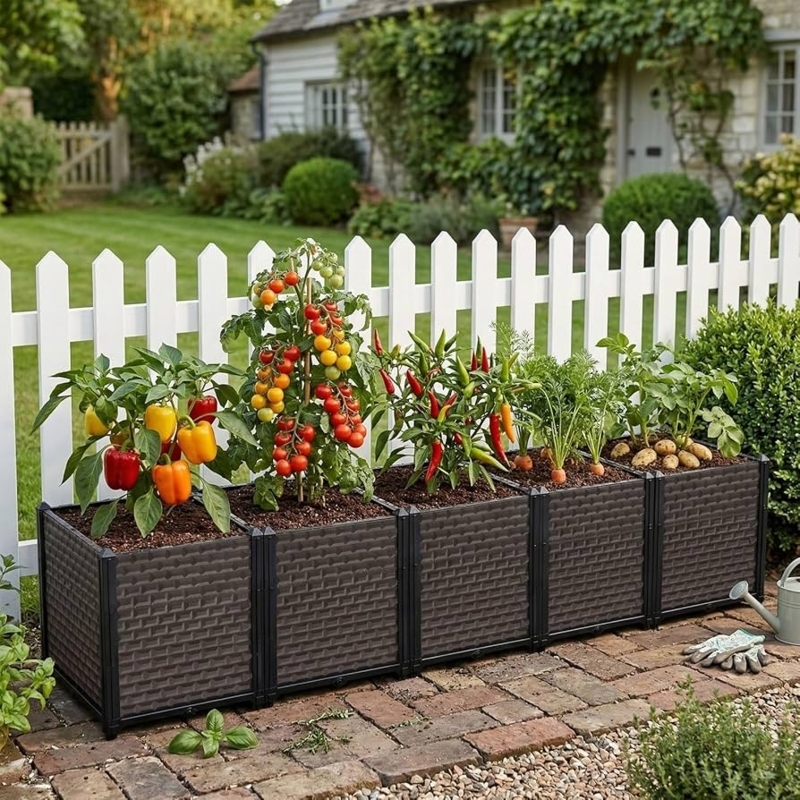 Raised Garden Bed Modern Black Elongated Trough for Minimalist Patio