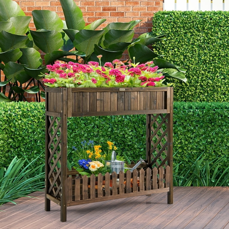 Raised Garden Bed Natural Wood Two-Tier Slatted Vertical Design