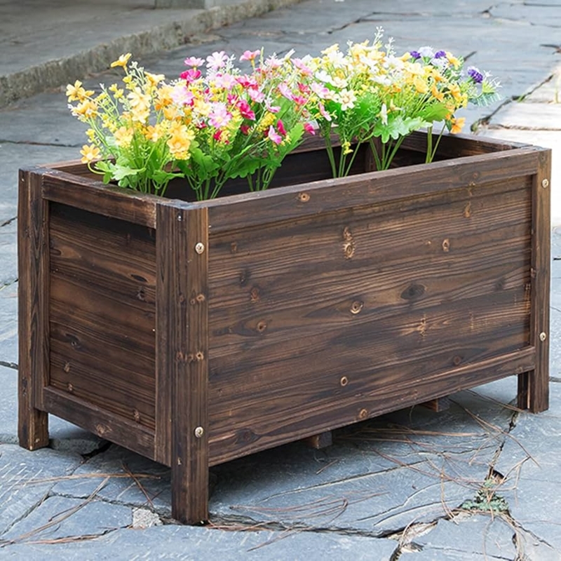 Raised Garden Bed Open Bottom Rustic Wood Planter For Herbs Brown