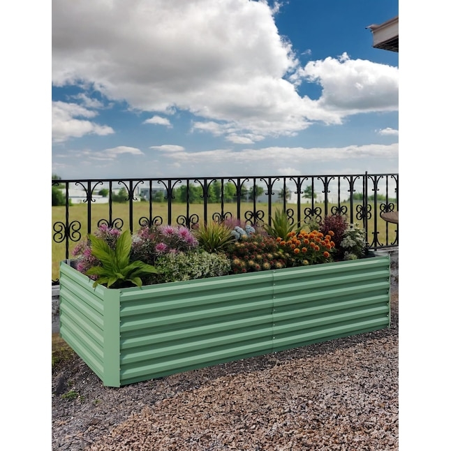 Raised Garden Bed, Oval Dark Green Metal with Protective Rim Feature