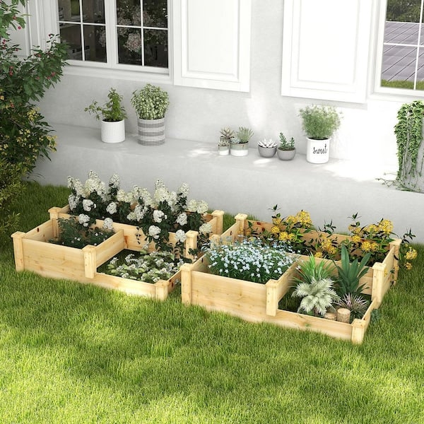 Raised Garden Bed, Rustic 3-Tier Stepped Outdoor Herb Planter Box