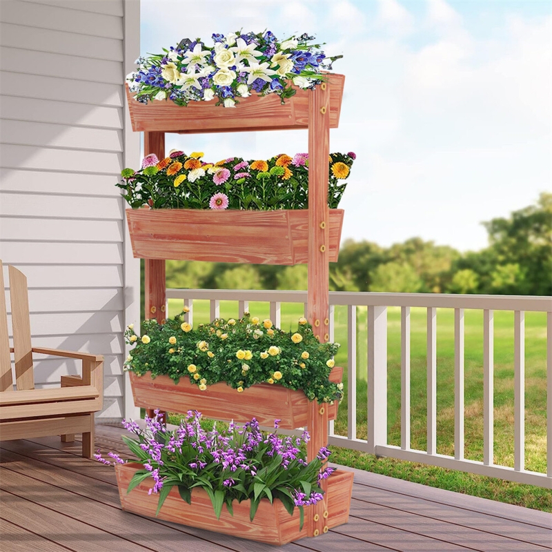 Raised Garden Bed, Rustic 4-Tier Vertical Wood Ladder Style Planter