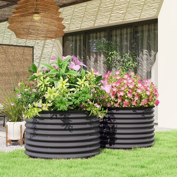 Raised Garden Bed Set Galvanized Metal Oval Stock Tank Industrial Style