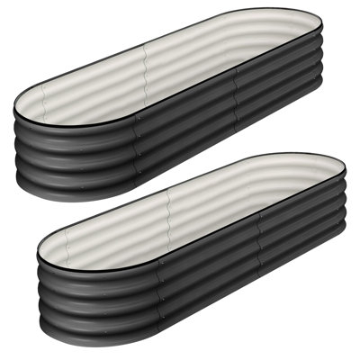 Raised Garden Bed Set Oval Shape Corrugated Metal Silver
