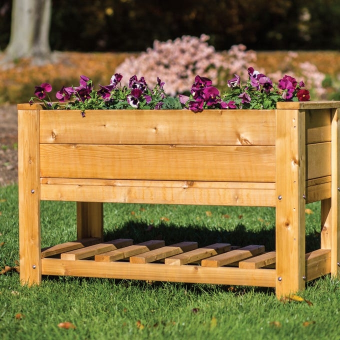 Raised Planter Box Industrial Wood with Black Metal Corner Brackets