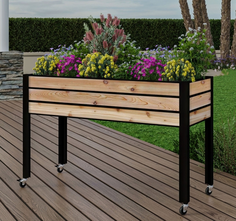 Raised Planter Rustic Cedar Vertical Slat Design for Balcony Garden Setup