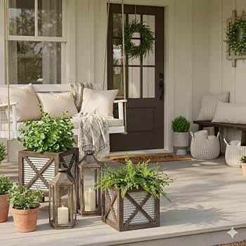 Raised Planter Set Corrugated Metal Rustic Farmhouse Porch Decor