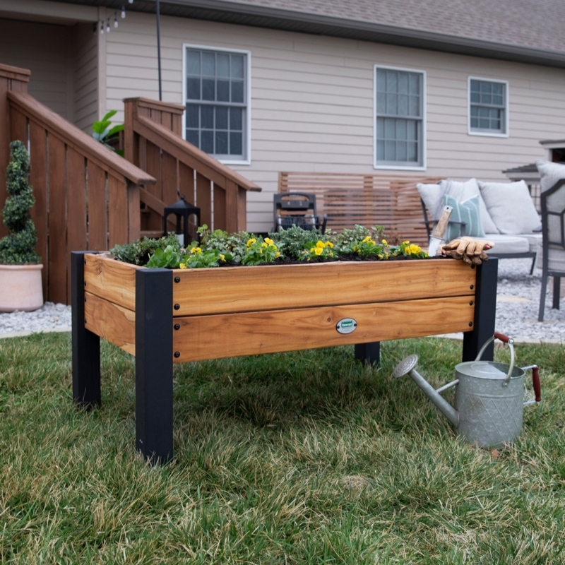 Raised Planter Slatted Shelf Teak Wood Patio Garden Bed Storage Honey