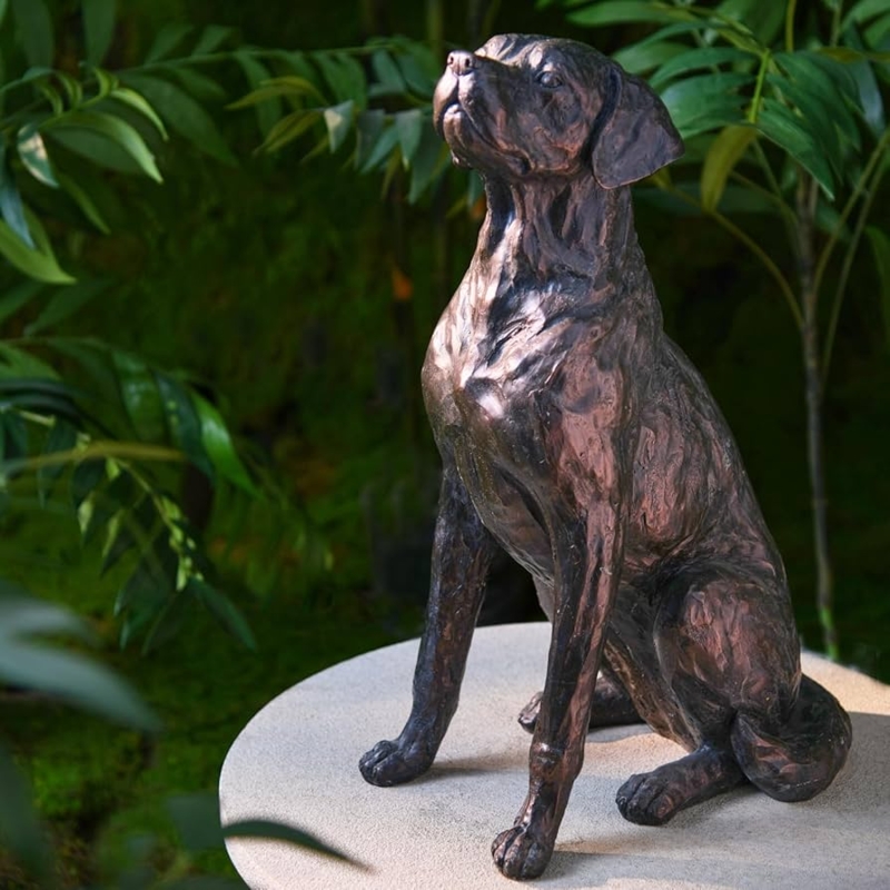 Realistic Black Labrador Dog Statue 19 Inch Height Resin Garden