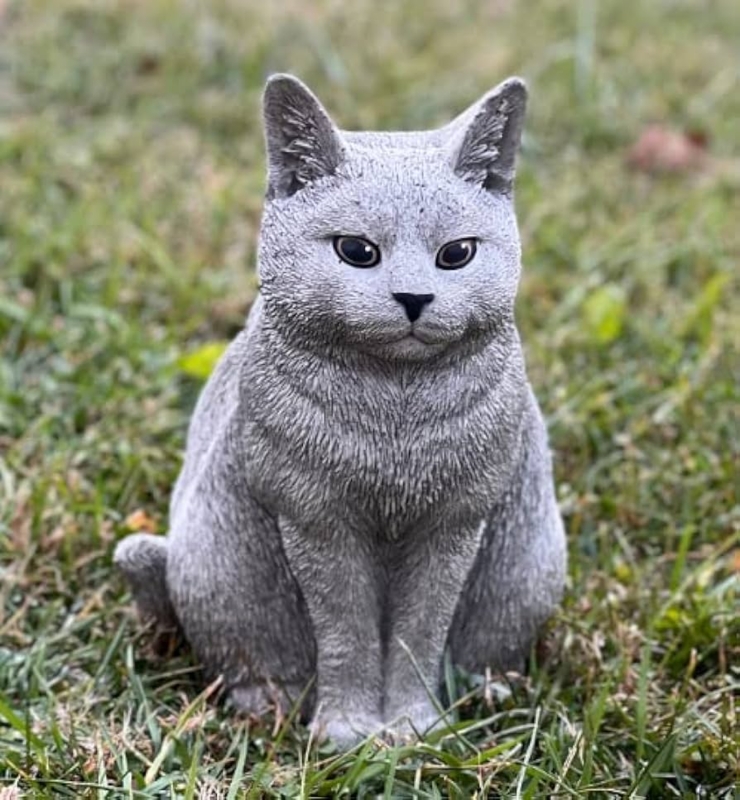 Realistic Cat Garden Statue, Stone-like with Realistic Tabby Details.