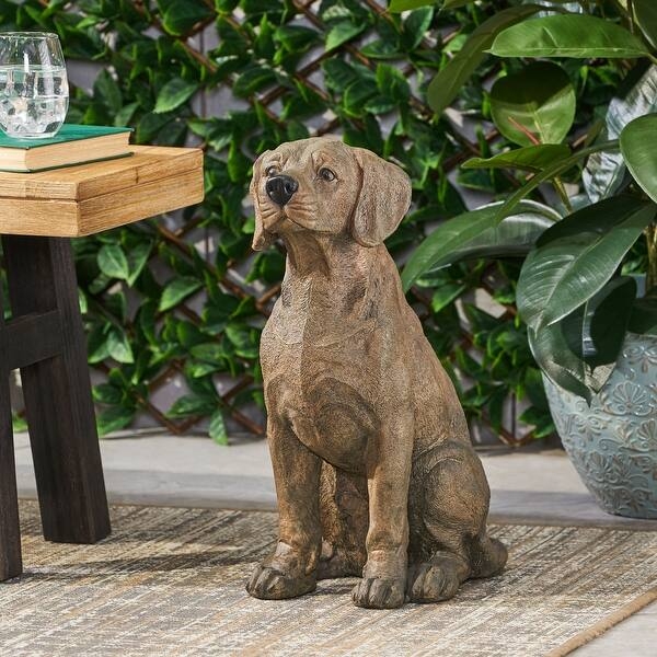 Realistic Dog Statue, Lifelike Canine Form, Textured Brown Finish.