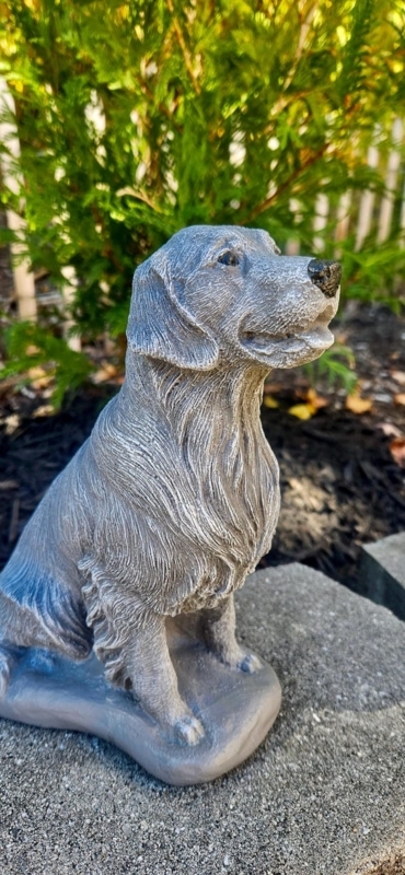 Realistic Dog Statue Sitting Posture Weathered Concrete Rustic