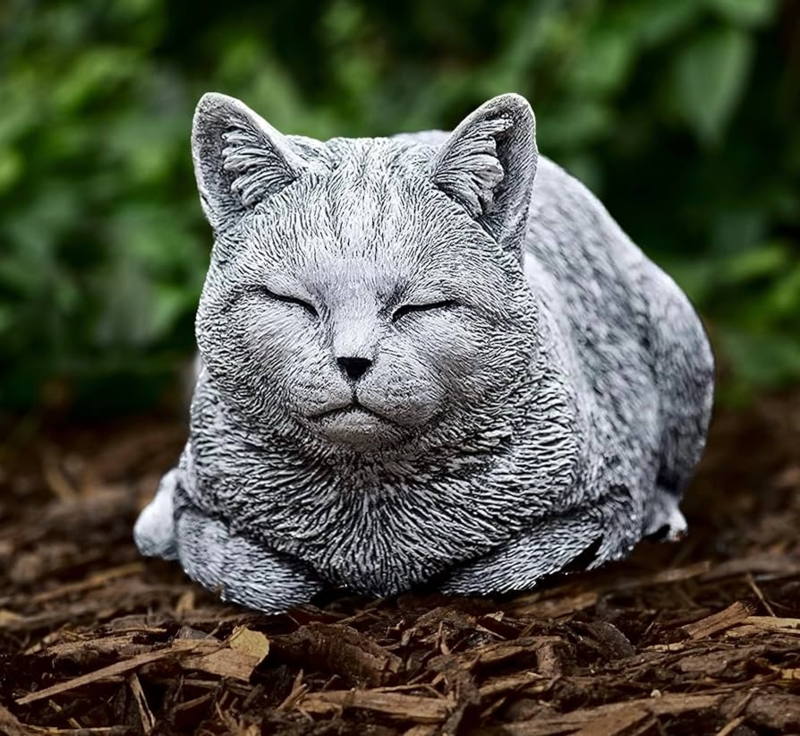 Realistic Garden Cat Statue, Large Sleeping Posture, Stone-like.