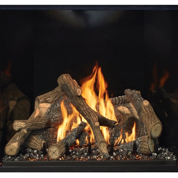 Realistic Gas Log Set with Tiered Stack and Dual Color Flames