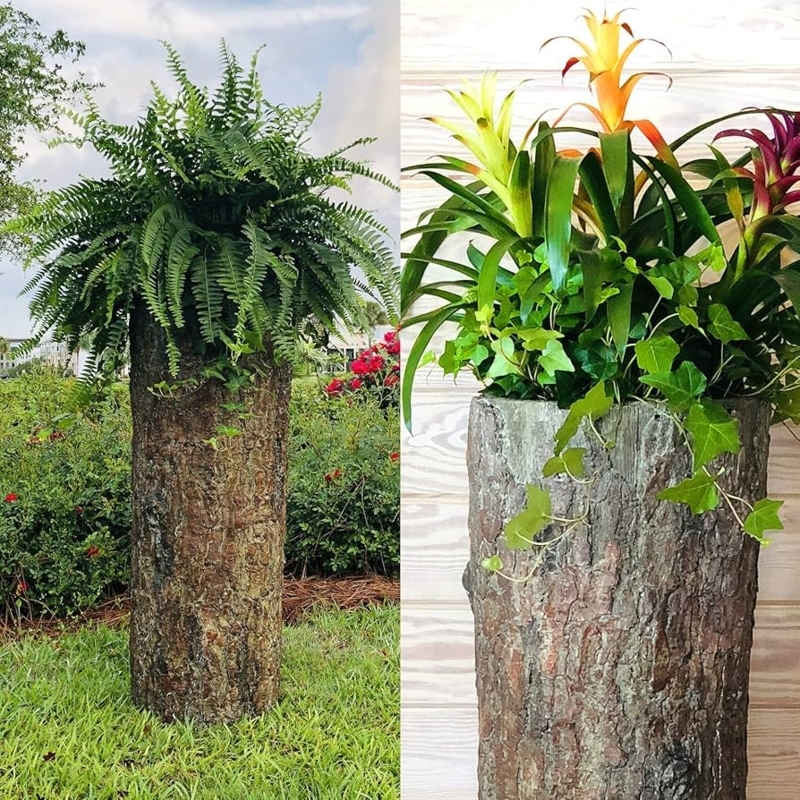 Realistic Log Planter, Textured Bark Finish for Garden (58)