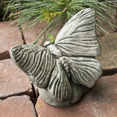 Realistic Monarch Butterfly Garden Statue on Stone Base