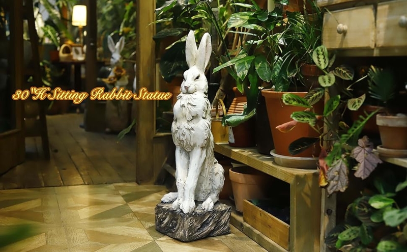 Realistic Rabbit Sculpture Stone Texture Large Garden Accent