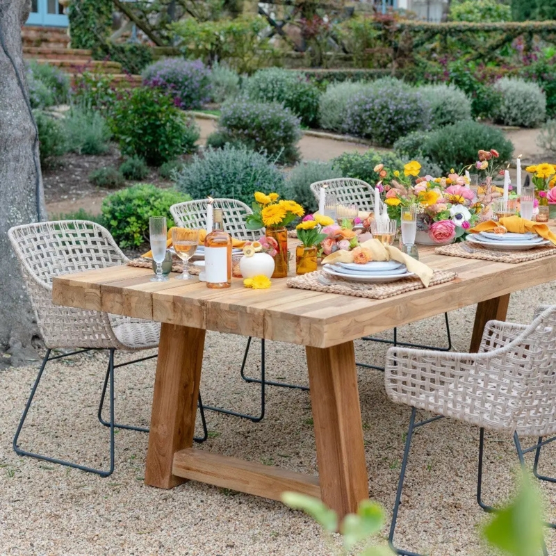 Reclaimed Wood Outdoor Dining Table with Angled Legs