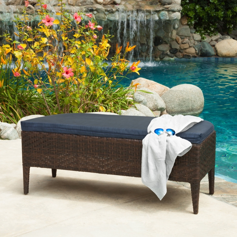 Rectangular Bench Cushion With Structured Edge Textured Patio Seating