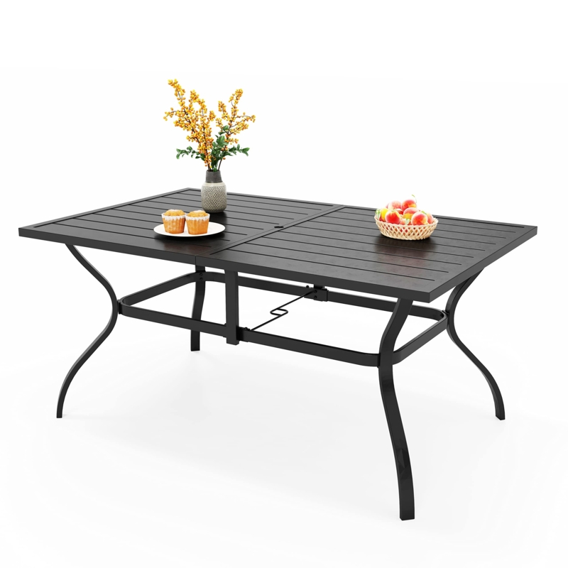 Rectangular Dining Table Black Metal Lattice Top Umbrella Hole