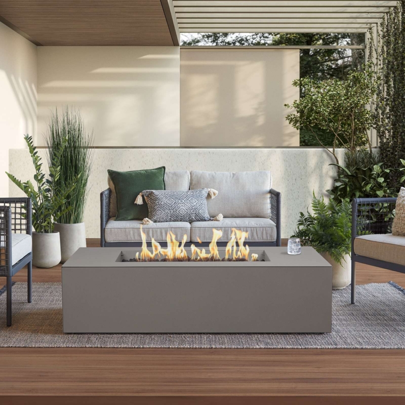 Rectangular Fire Pit Table Low Profile Concrete Texture