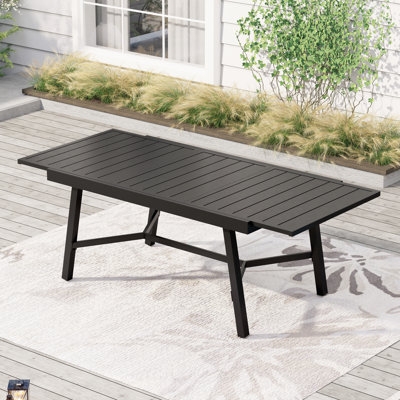 Rectangular Outdoor Dining Table Charcoal Metal Slatted Top Extendable