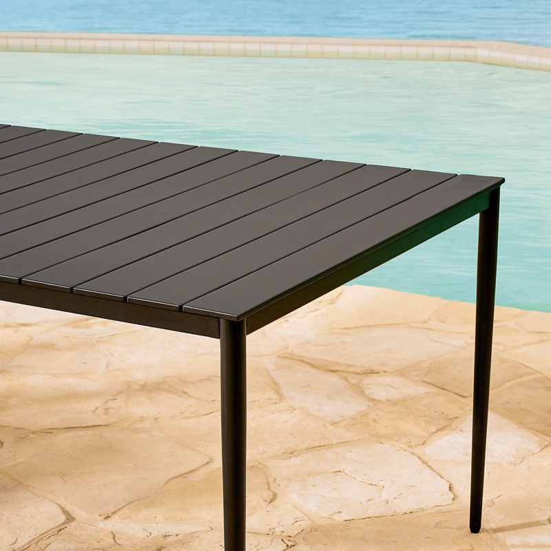 Rectangular Outdoor Dining Table Slatted Top Block Legs Patio